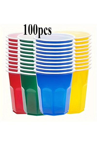 Choice 100 قطعة 200 مل أكواب بلاستيكية ملونة بألوان قوس قزح، أكواب حفلات متينة للاستخدام مرة واحدة، مشروبات متعددة الوظائف
