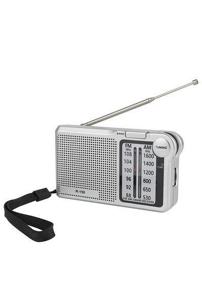 Choice Silver R-150 Portable AM/FM radio with speaker, headphone jack, 2 AA batteries for indoor, outdoor a