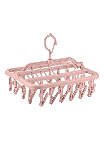 Choice علاقة تجفيف بلاستيكية قابلة للطي باللون الوردي مزودة بـ 32 مشبكًا - لت...