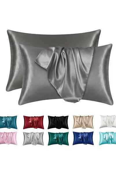 Choice 50x75cm Grey 2pcs Satin Silk Pillowcase for Hair and Skin, Coral Pillo...