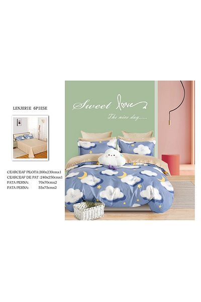 CHIRASO FINET Cotton Bed Linen, Classic Sheet 240x250cm, Duvet Cover 200x230cm, 4 Pillowcases