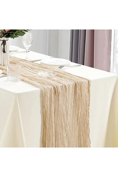 Choice Beige 10Pcs CheeseCloth Table Runner, 40x270cm Boho Gauze Fabric Rustic Sheer TableRunner for Weddin