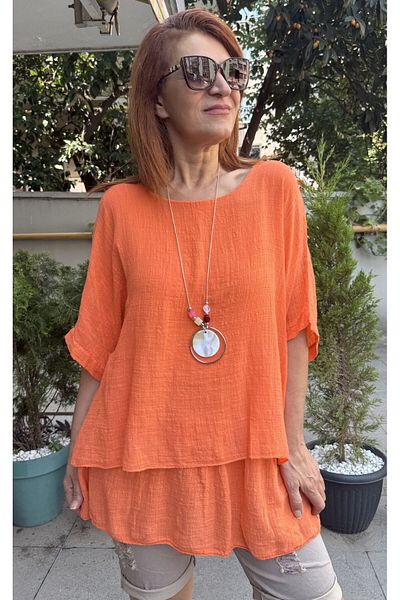 DenizEge Clara Italian Necklace Blouse Orange