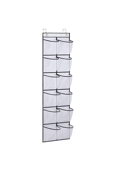 Choice white 12 Pockets Over the Door Shoe Organizer Large Mesh Pockets With 2 Hooks Transparent Fabric Sho