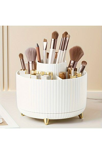 Choice 5 White Makeup Brush Organizer 360° Rotating Cosmetic Organizer 5 Slot Makeup Brushes Cup Bathroom V