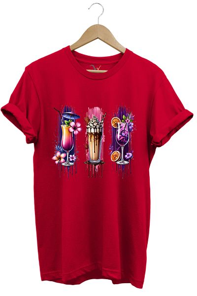 WİDİ Milkshake and Cocktail Themed Colorful Summer Printed 100% Cotton Unisex Regular Fit T-Shirt