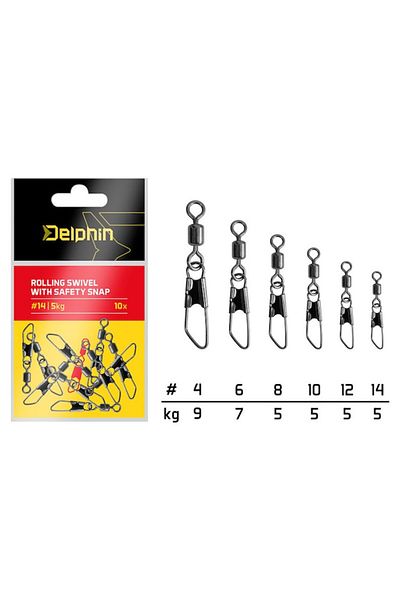 DELPHİN Pivotant cu clemă, închidere de siguranță Fish-On-X, 10 bucăți, mărimea 8, rezistență 5 kg