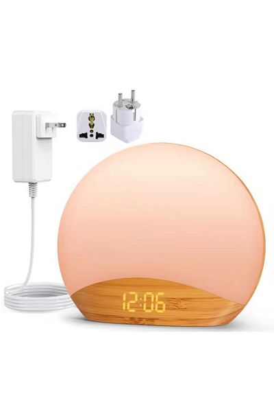 Choice European Wood Grain Sunrise Alarm Clock & Sound Machine Nightlight,Digital Dimmable Clock for Bedroo