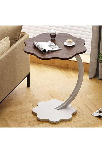 rexa Modern Flower-Shaped Wood Top Side Table with Curved Metal Base