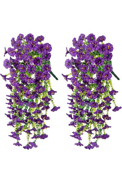 Choice Purple-2PCS Artificial Hanging Flowers Plants Faux Silk Purple Morning Glory Long Vines UV Resistant