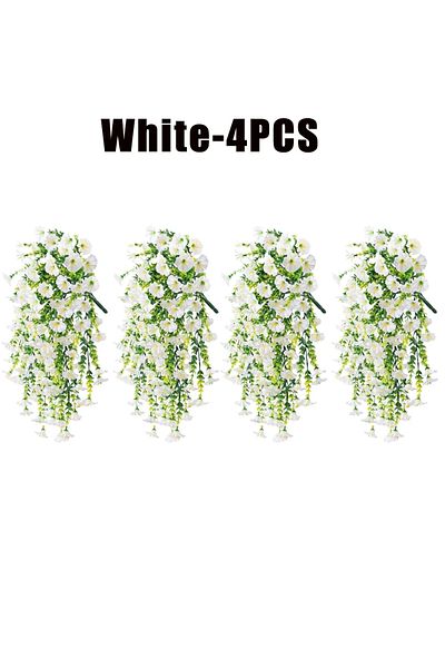 Choice White-4PCS Artificial Hanging Flowers Plants Faux Silk Purple Morning Glory Long Vines UV Resistant