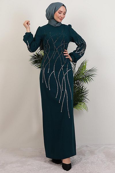 GİYZAMİLA Yase Stone Dress Emerald