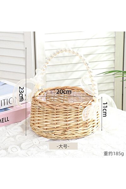 Choice سلة زهور للأطفال مصنوعة من الخيزران بمقبض من اللؤلؤ وقوس سلة عيد الفصح...