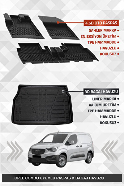 Sahler Opel Combo E 2019+ Uyumlu 4.5D Premium Havuzlu Oto Paspas ve Liner Mar...