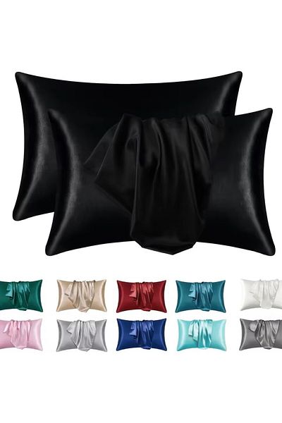Choice 50x91cm Black 2pcs Satin Silk Pillowcase for Hair and Skin, Coral Pillow Cases Standard Size Set of