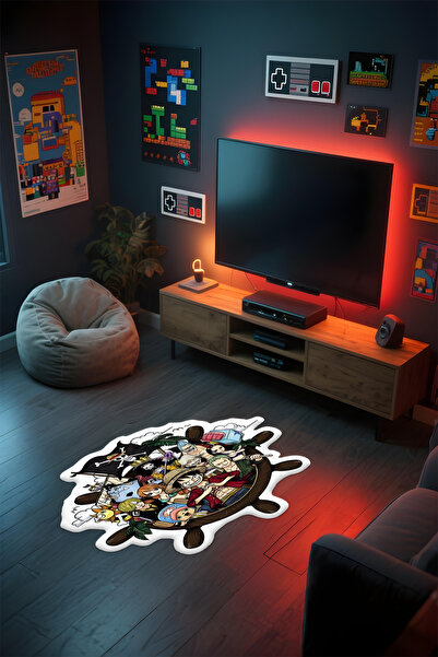 Alpacarpet Özel Kesimli Desenli Anime & Gamer Halısı Kaymaz Taban Makinede Yı...