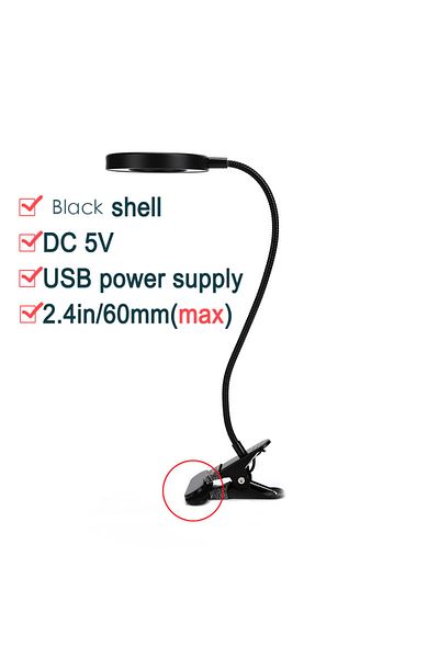 Choice 0-5W USB-DC 5V 1A 1PC Black Shell LED Ring Clamp Lamp 3-Level Color Temperature Adjustable USB 360°