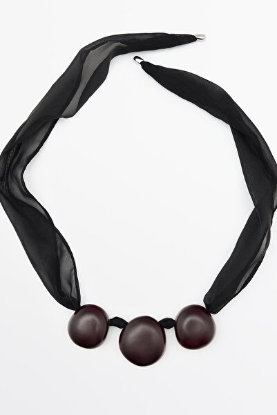 Massimo Dutti Ahşap boncuklu kumaş kolye