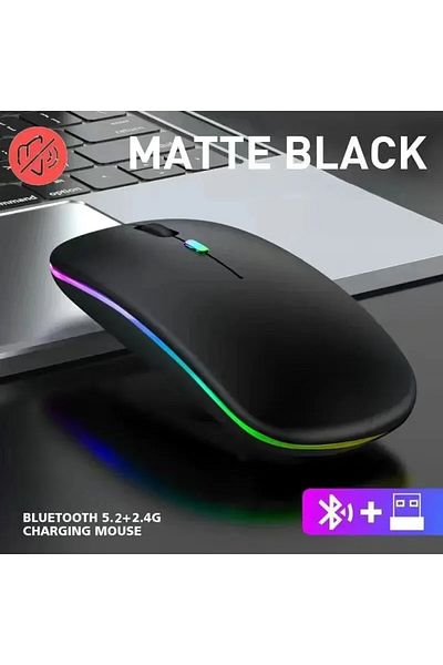 Choice ماوس لاسلكي أسود غير لامع قابل لإعادة الشحن بإضاءة خلفية LED صامتة لأجهزة الكمبيوتر المحمولة وأجهزة الكمبيوتر المحمولة بتردد 2.4 جيجاهرتز