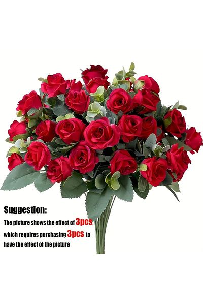 Choice red 10 Heads Artificial Flower Silk Rose white Eucalyptus leaves Peony Bouquet Fake Flower for Weddi