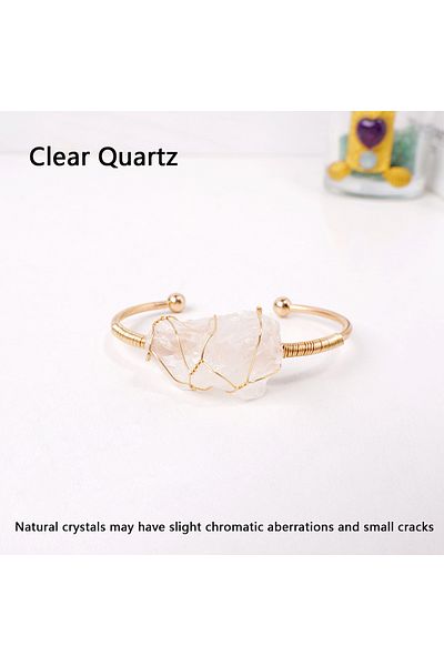 Choice 1PC Clear Quartz 1PC Natural Crystal Raw Gemstone Bracelet Hand Woven Copper Wire Open Bracelet Fash