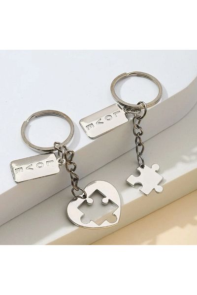 saratremo Set brelocuri pentru cuplu – Design piese puzzle cu „Love”