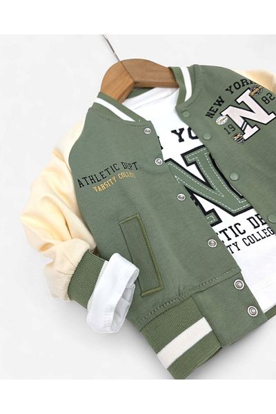 voyyo kids baby Baby Boy 3-Piece Seasonal Suit |   College Jacket, Long Sleeve Top and Bottom Set |   6-9-12-18-24 Months