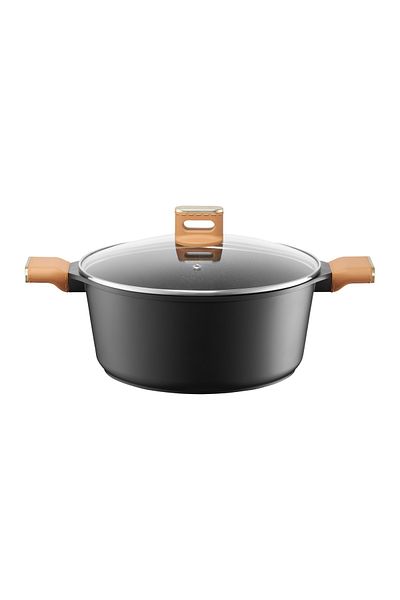 Ambition Pot with lid 28cm, 6.4L, Qualum Basic Stone Edition coating, Camel