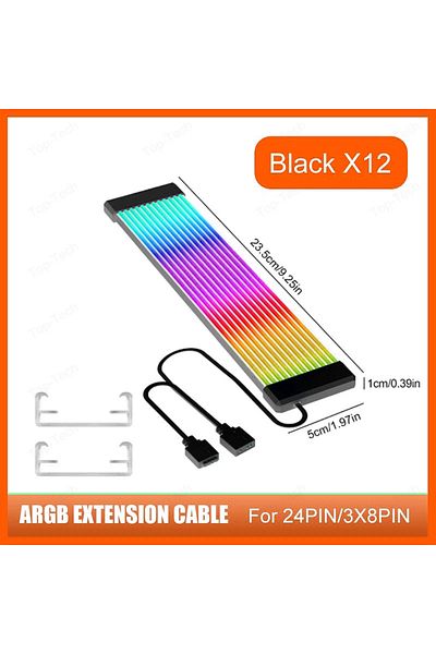 Choice شريط إضاءة RGB أسود X12 PC مناسب لكابل PSU PC RGB GPU كابل 5 فولت 3 سنون ARGB Sync تمديد الكمبيوتر