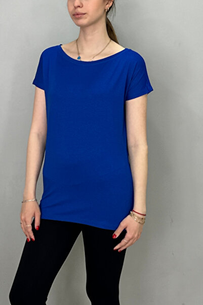 Tam Moda Γυναικείο μπλουζάκι Saks Blue Boat Collar με μανίκια νυχτερίδας