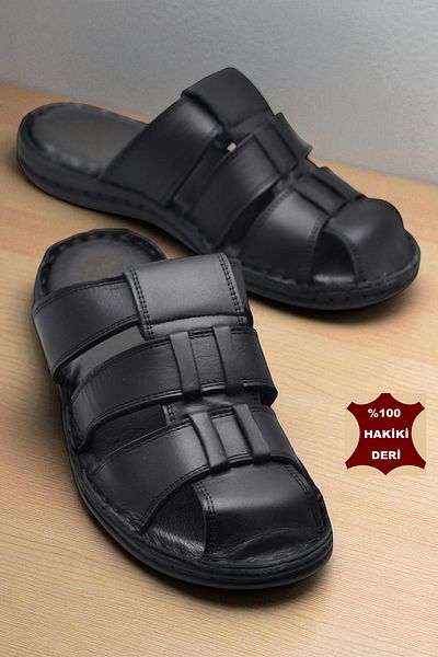 ISPARTALILAR 089 Puff Orthopedic Sole Daily Genuine Leather Men's Slippers Men's Indoor Slippers