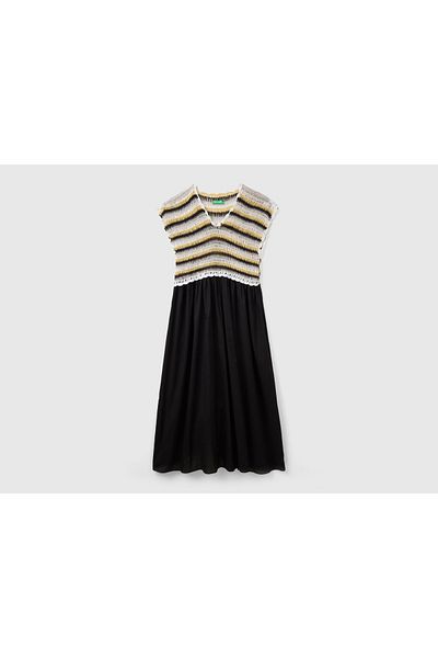 United Colors of Benetton Embroidered V-Neck Sleeveless Midi Dress