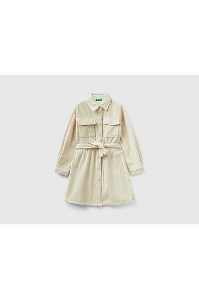 United Colors of Benetton Velvet Dress with Girls' Belt