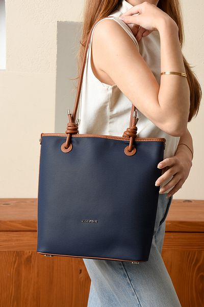 Just Polo Women's Navy Blue-Tan Hand and Shoulder Bag-Bd6066