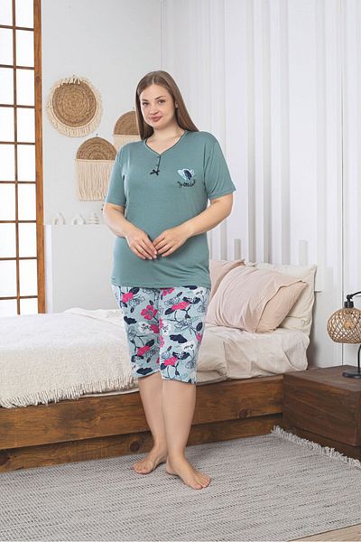 Asel Large Size Lycra Combed Cotton Fabric Capri Pajama Set