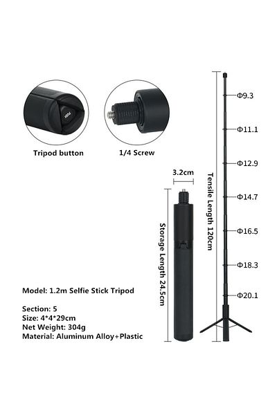 Choice 120CM Invisible Selfie Stick for GoPro 13 12 11 10 9 8 Insta360 X5 X4 X3 X2 1/4" Extended Monopod Po