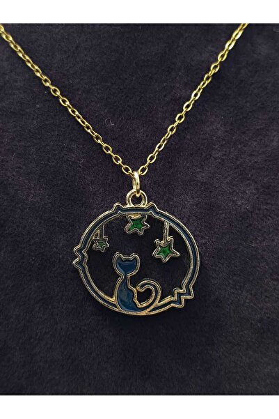 sarıyer silver قلادة من الفولاذ المطلي بالمينا على شكل قطة على شكل نجمة على ش...