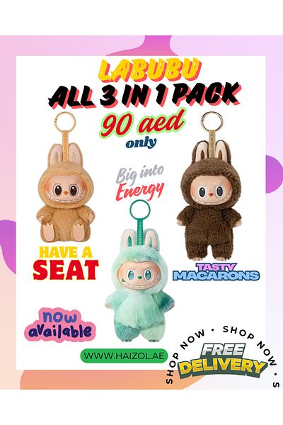 LABUBU 3-Pack All 3 Vinyl Pack, Big into Energy+ Have a Seat + Tasty Macarons – Surprise Vinyl