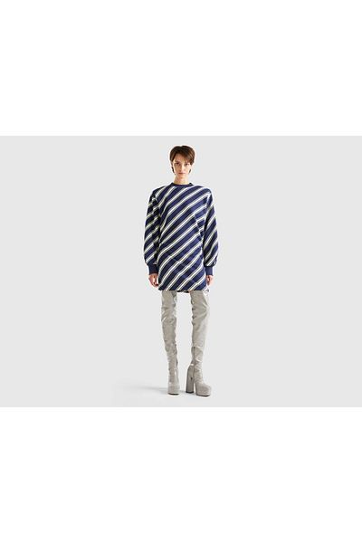 United Colors of Benetton Women's Short Wool Dress with Long Sleeves and Stripes