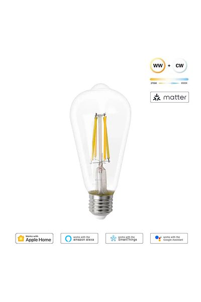 Choice 220-240V 7W Yes 1 PCS Zemismart Matter WiFi Smart LED Bulb with Dimmable Filament Light E27 Tungsten