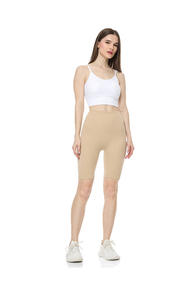 R&B شورت ركوب الدراجات المضلع باللون البيج - مقاس S-XL