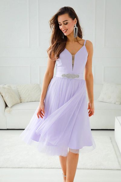UniqueStore.ro Lilac Tulle Midi Dress With Satin Bodice And Appliqué Cord - L