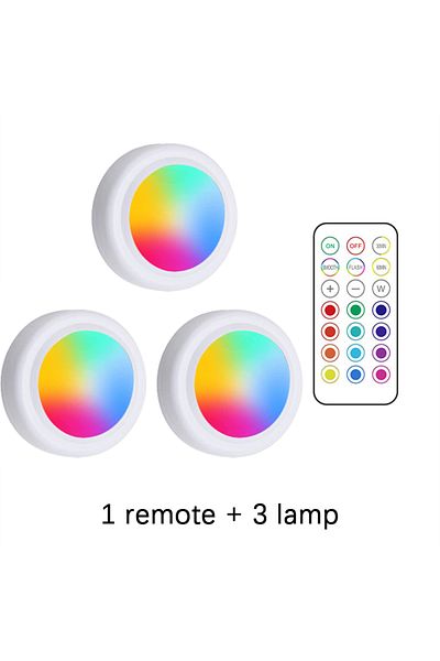 Choice 1 remote 3 lamp LED Under Cabinet Light with Remote Control Wireless RGB Color Changing Night Light