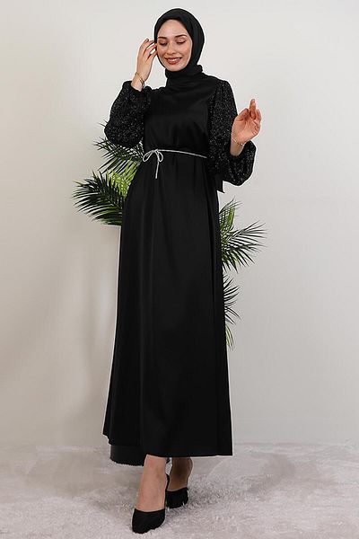 GİYZAMİLA Sleeve Patterned Dress Black