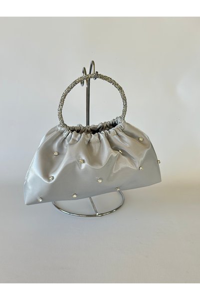 posst bag Gray Silver Embroidered Portfolio Evening Dress Handbag