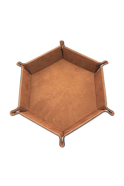 Choice Brown 01 Rolling Folding Hexagon Dice Game Storage Tray Holder Double Sided Thick PU Leather&Velvet