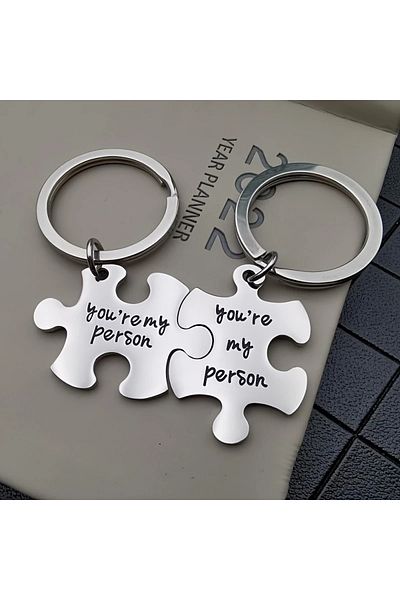 saratremo Set 2 Keychains Puzzle Stainless Steel - 'You're My Person', Couple Gift