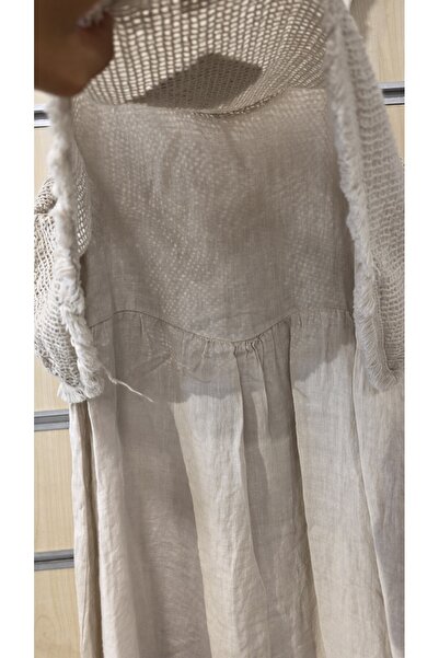 Park Moda Italian Linen Dress with Mesh Strap and Fringe Detail