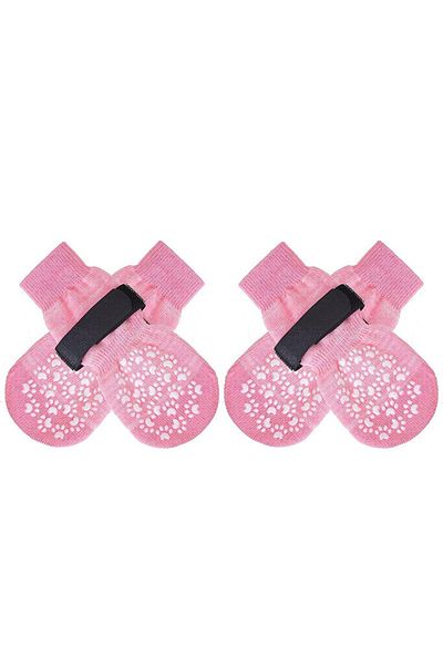 Choice L Set of 4 Pink Outdoor Pet Dogs Breathable Socks Black Tie Anti-shedding Medium Large Dog Non-slip