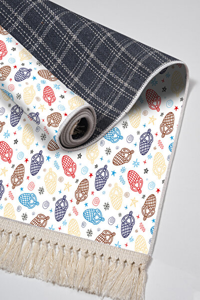 Alanur Home Non-Slip Base Djt Toilet Set Star Cotton Fringed Children Al5006 White